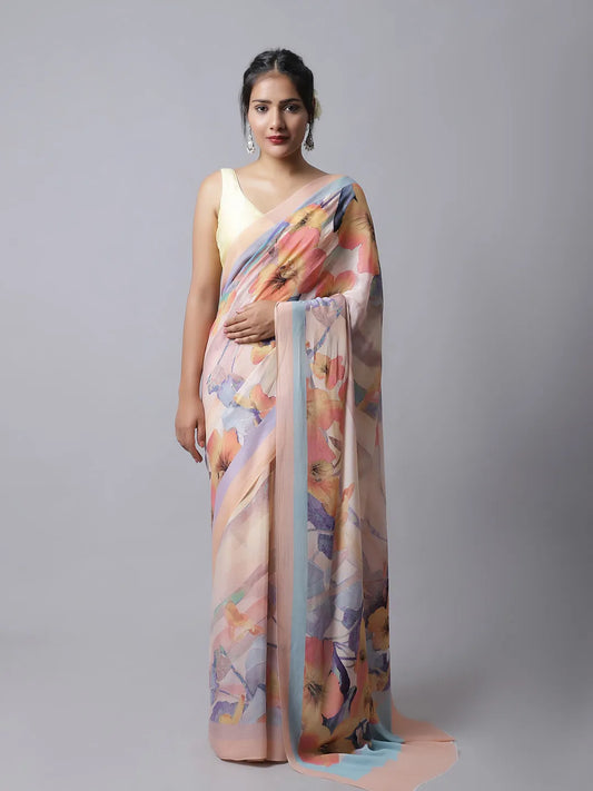 Osiana Silk Crepe Saree in pastel hues