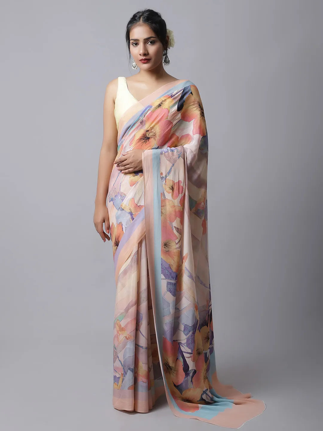 Osiana Silk Crepe Saree in pastel hues