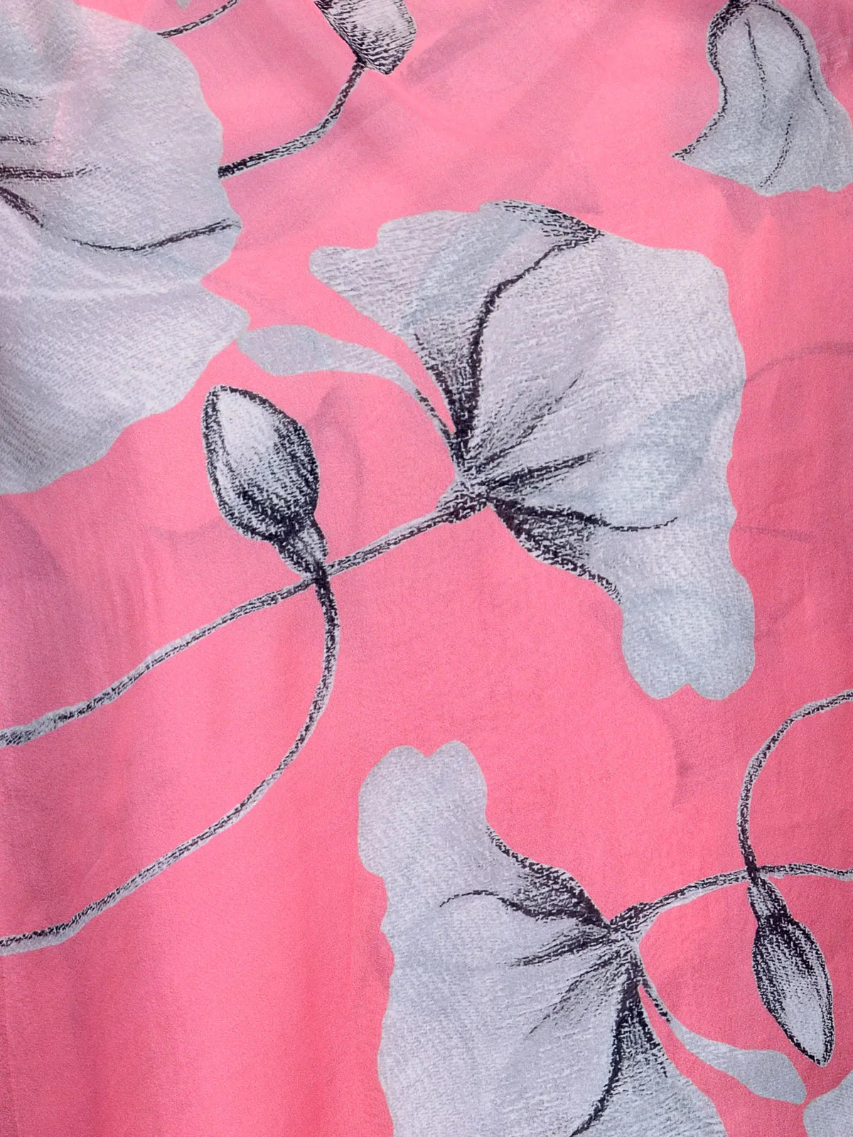 Blush Pink and Black Silk Chiffon Stole | Floral Designer Scarf  