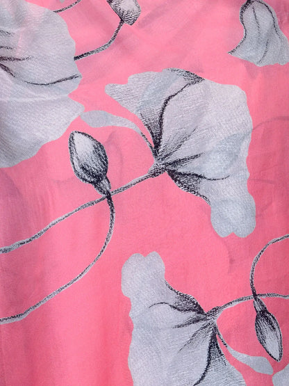 Blush Pink and Black Silk Chiffon Stole | Floral Designer Scarf  