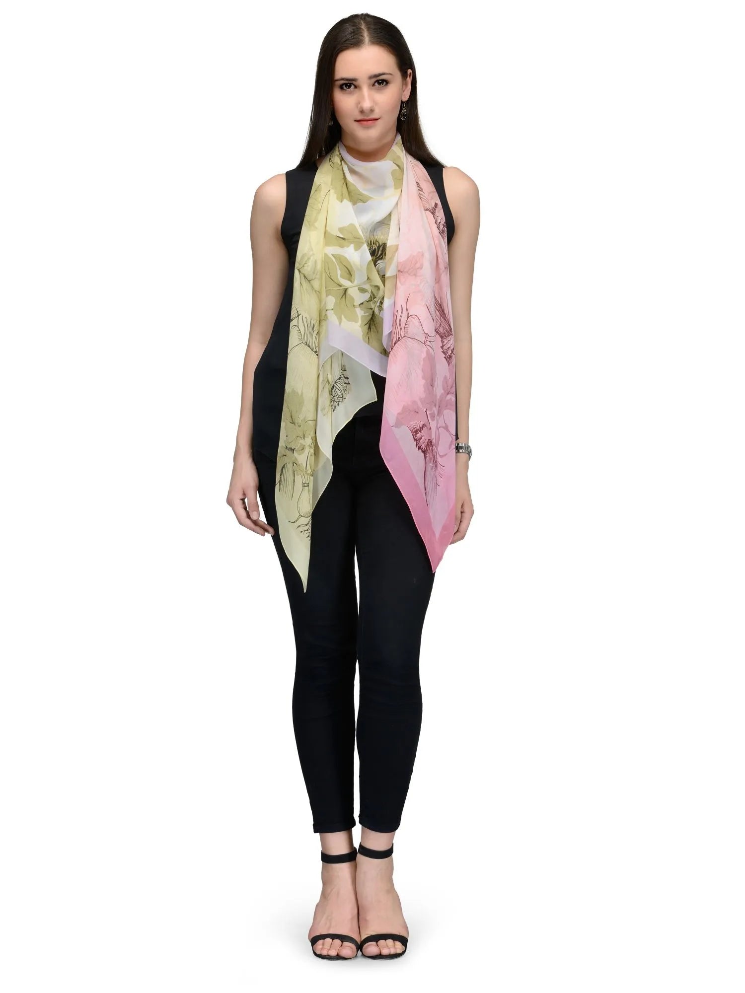 Blush and Yellow Sunblush Silk Chiffon Stole | Botanical Designer Scarf  