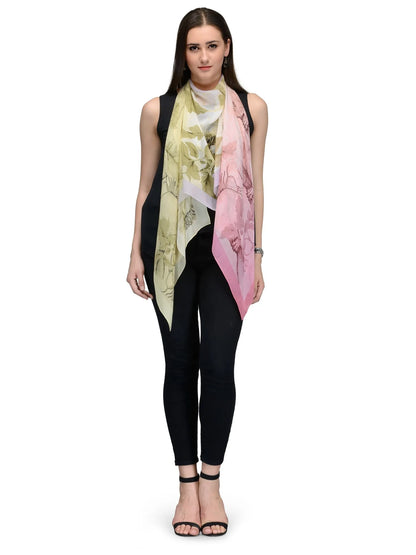 Blush and Yellow Sunblush Silk Chiffon Stole | Botanical Designer Scarf  
