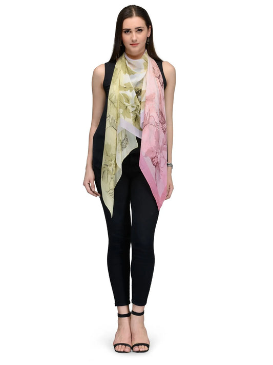 Blush and Yellow Sunblush Silk Chiffon Stole | Botanical Designer Scarf  