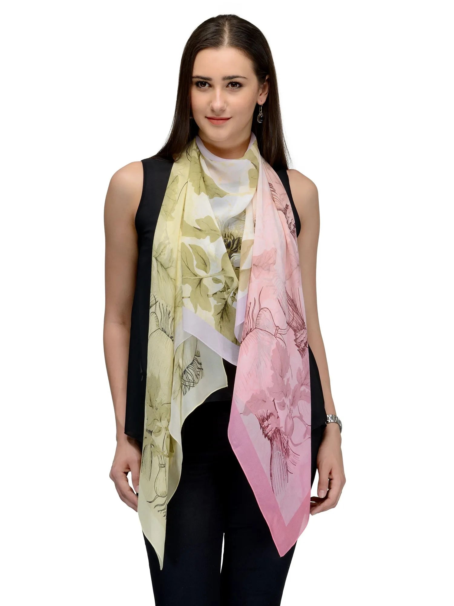 Blush and Yellow Sunblush Silk Chiffon Stole | Botanical Designer Scarf  
