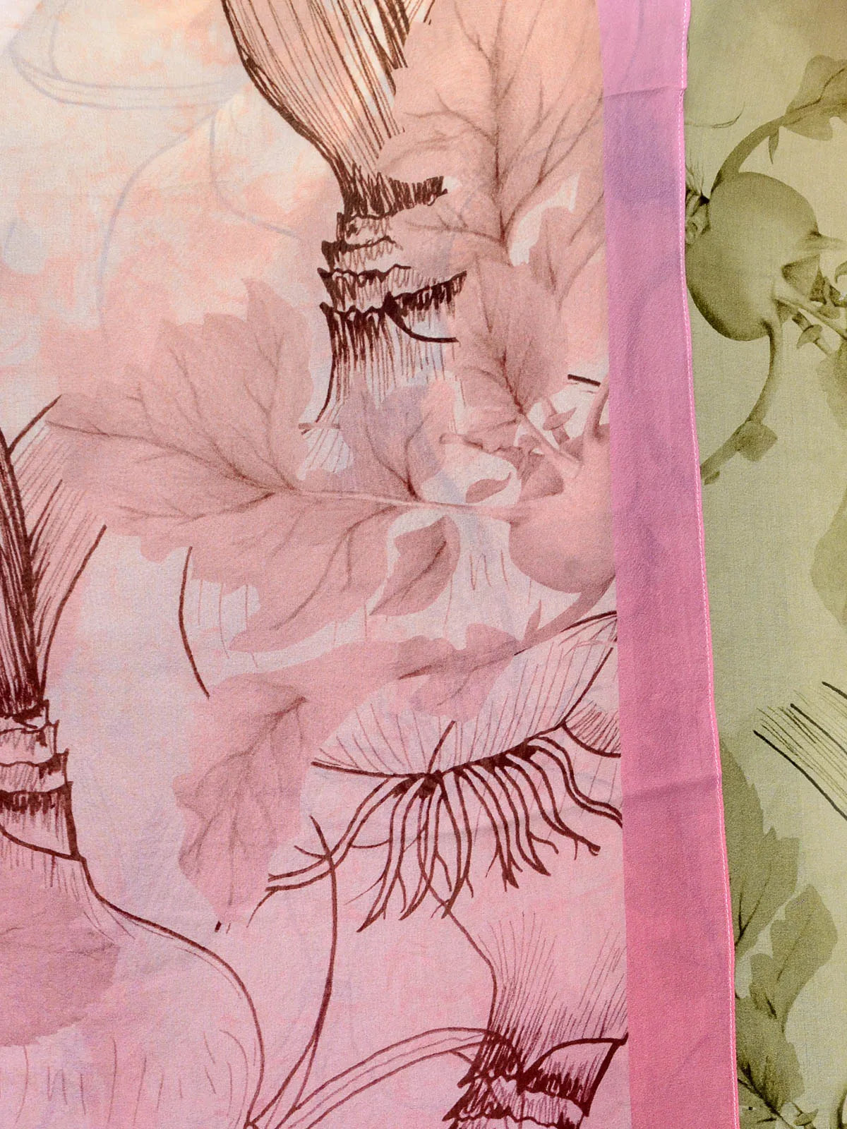 Blush and Yellow Sunblush Silk Chiffon Stole | Botanical Designer Scarf  