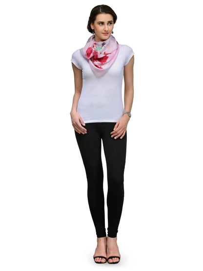 Pink Ruby Garden Silk Satin Stole with Blush and Green Florals