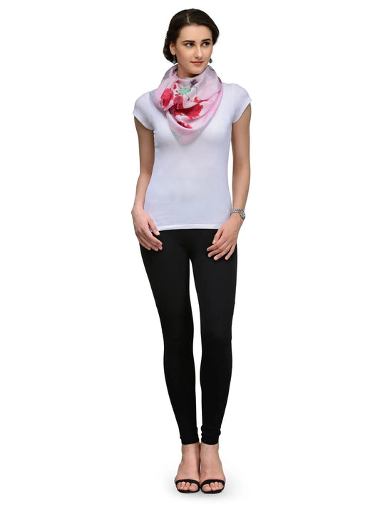 Pink Ruby Garden Silk Satin Stole with Blush and Green Florals