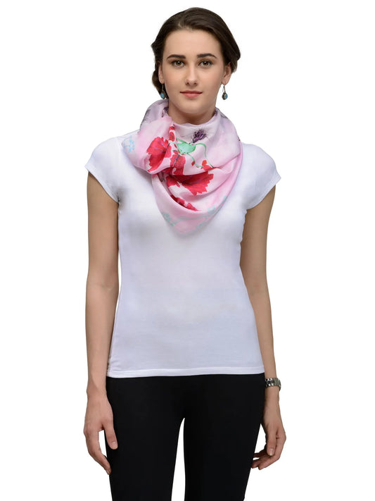 Pink Ruby Garden Silk Satin Stole with Blush and Green Florals