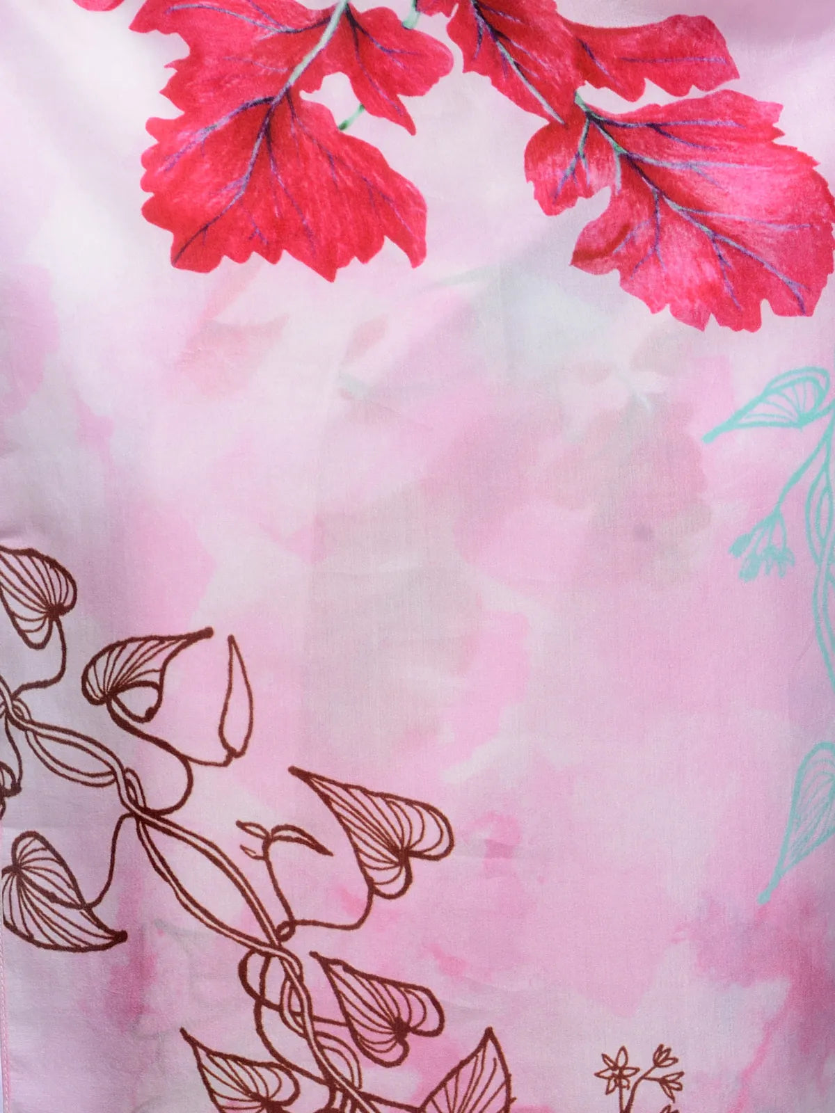 Pink Ruby Garden Silk Satin Stole with Blush and Green Florals