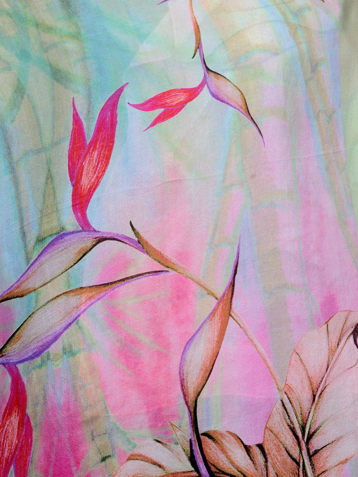 Mint Green and Blush Pink Paradise Floral Silk Chiffon Stole | Designer Botanical Scarf  