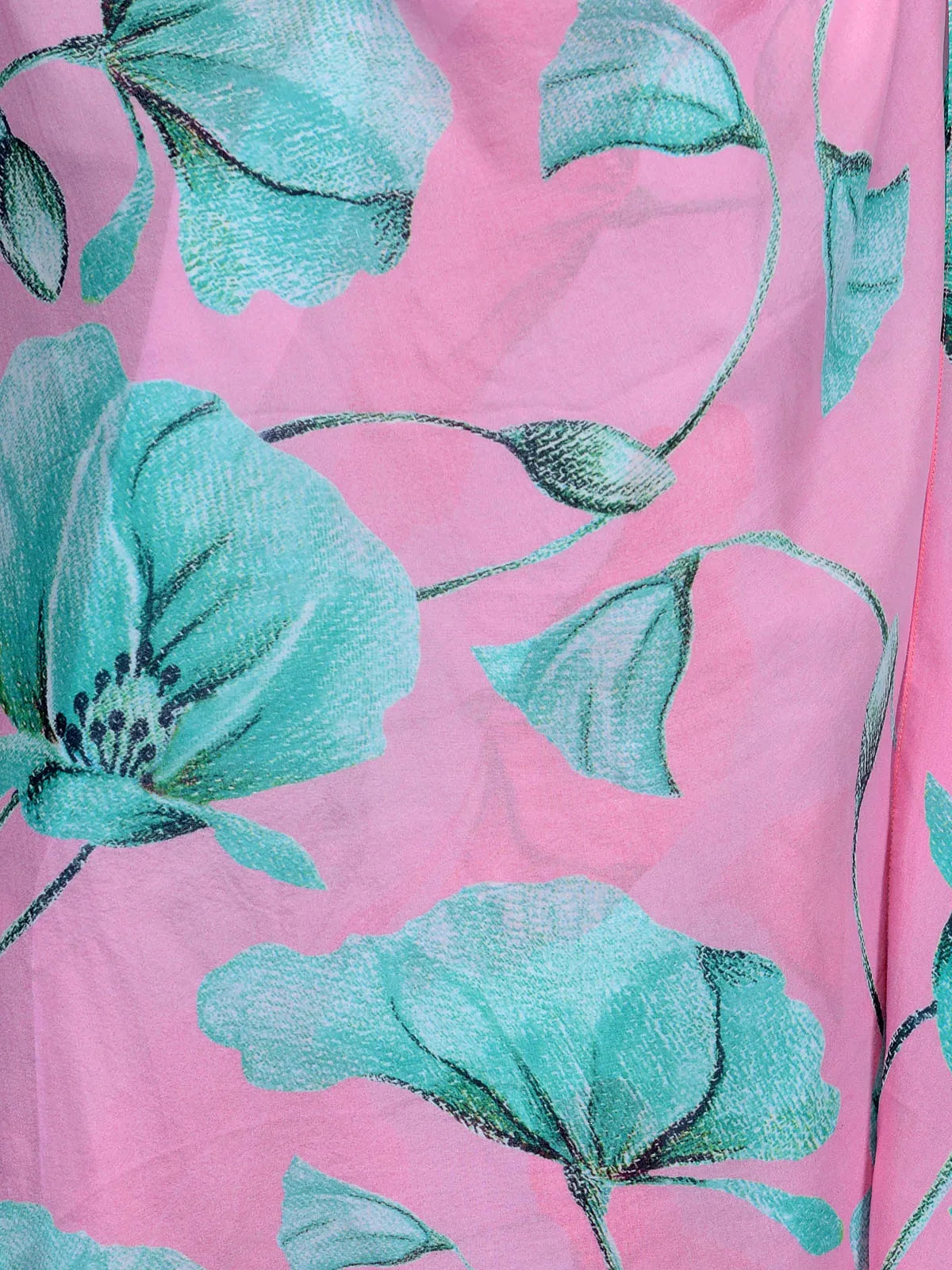 Sky Blue and Pink Lily Bloom Silk Chiffon Stole | Botanical Designer Scarf