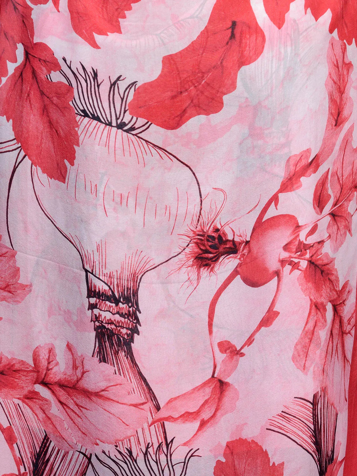 Crimson Red Floral Silk Chiffon Stole – Crimson Bloom Designer Scarf  