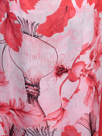 Crimson Red Floral Silk Chiffon Stole – Crimson Bloom Designer Scarf  