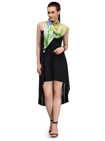 Tropical Meadow Silk Satin Stole with Green Bamboo and Birds of Paradise Print