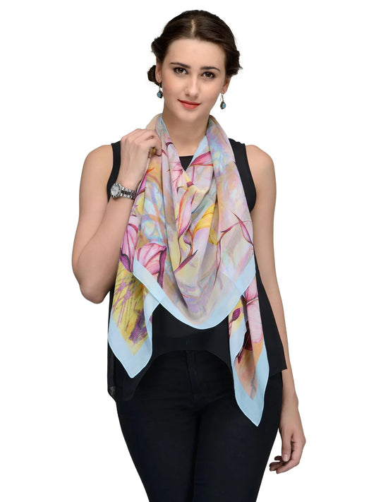 Evening Paradise Silk Chiffon Stole in Maroon and Blush | Birds of Paradise Floral Scarf  