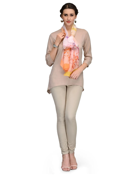 Peach and Pink Apricot Floral Silk Chiffon Stole | Designer Botanical Scarf  