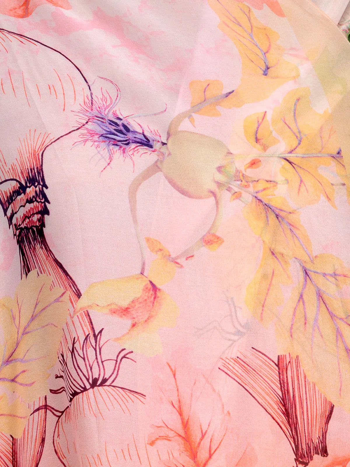 Peach and Pink Apricot Floral Silk Chiffon Stole | Designer Botanical Scarf  