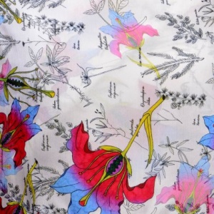 OFFWHITE  AND BLUE AND RED FLORAL SILK STOLE