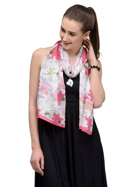 OFFWHITE AND PINK FLORAL SILK STOLE