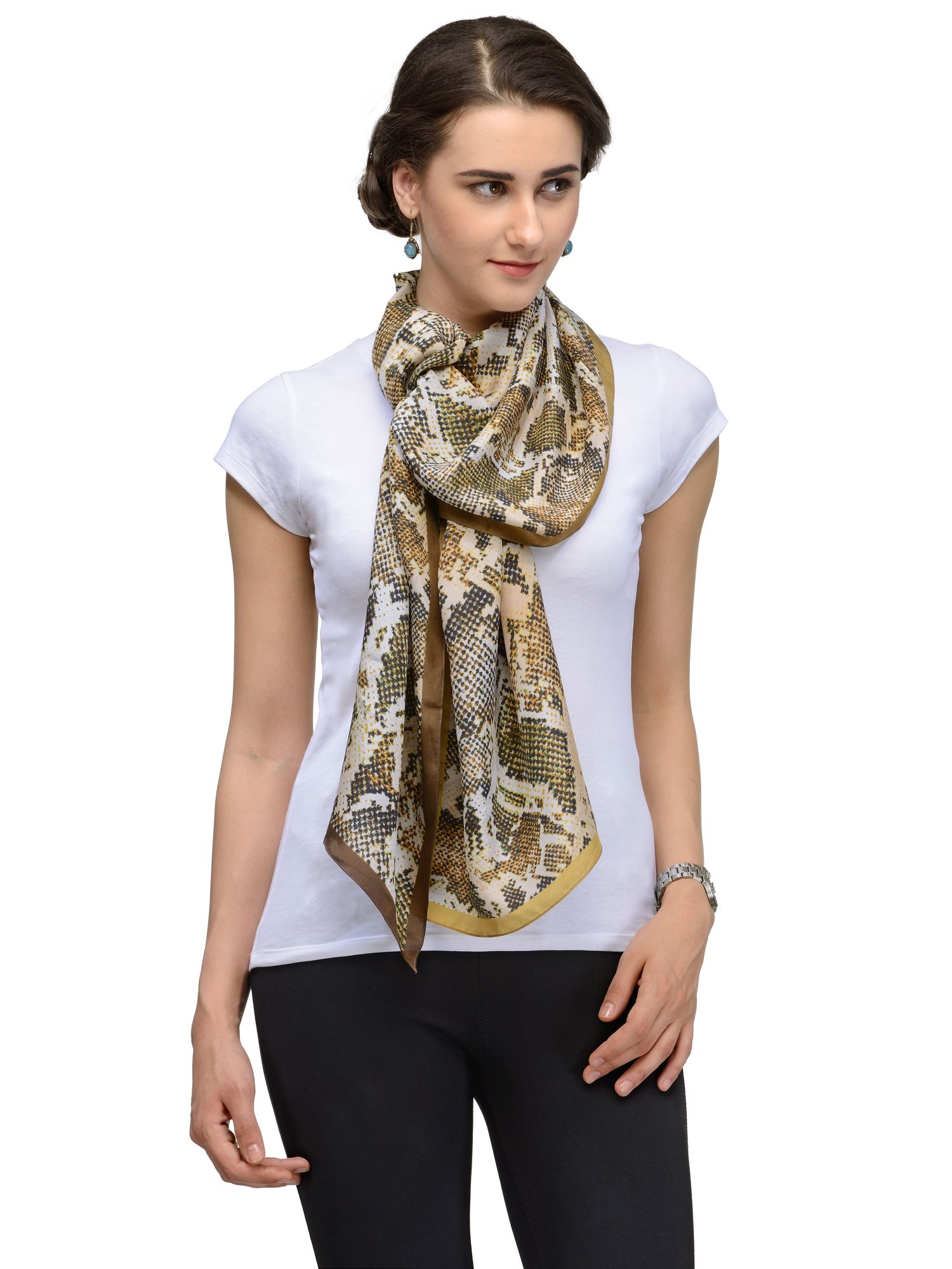 GOLD AND BLACK  ANIMAL TEXTURE SILK STOLE